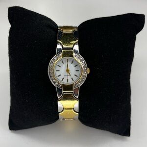 Blair Ladies Gemmed Quartz Watch 25mm Round Silver/Gold‎ Tone Metal Band Dainty